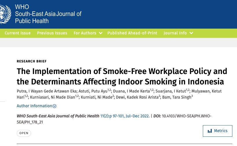 Policy on Non-Smoking Areas in the Workplace in Indonesia and Strategies to Increase Compliance