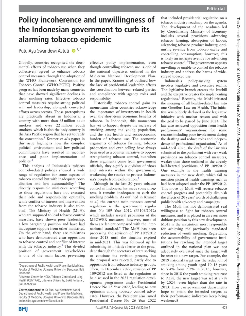 Policy Incoherence and Unwillingness of The Indonesian Government to Curb its Alarming Tobacco Epidemic